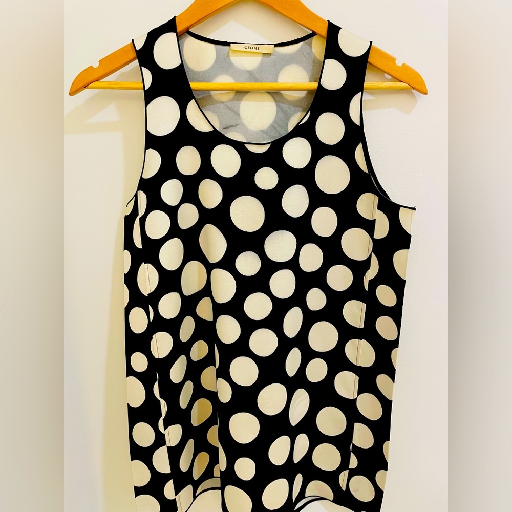 Celine black and ivory silk wool polka dot tunic